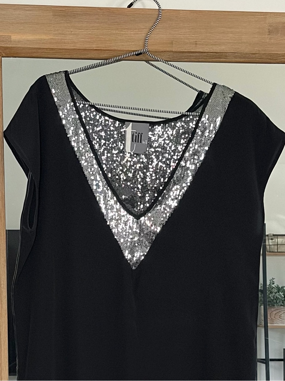 Black Silk Sequin V-Neck Mini Dress